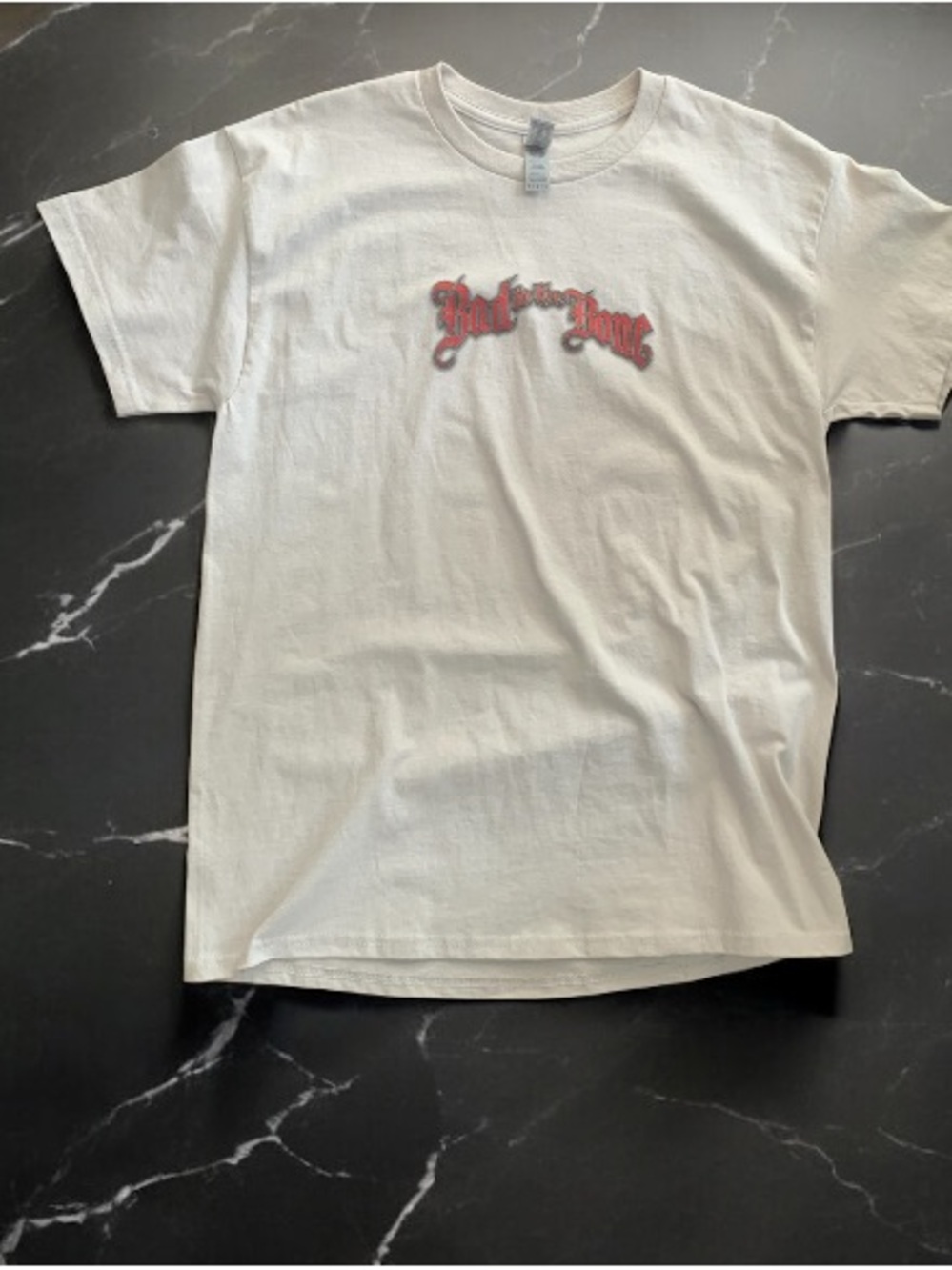 White Graphic Short Sleeve Tee with Red Script
